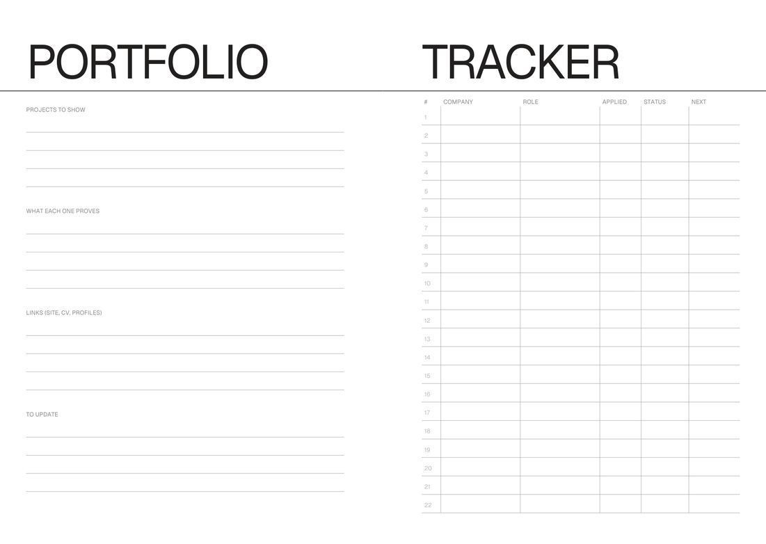 The goals and portfolio plan pages in the Job Search Journal