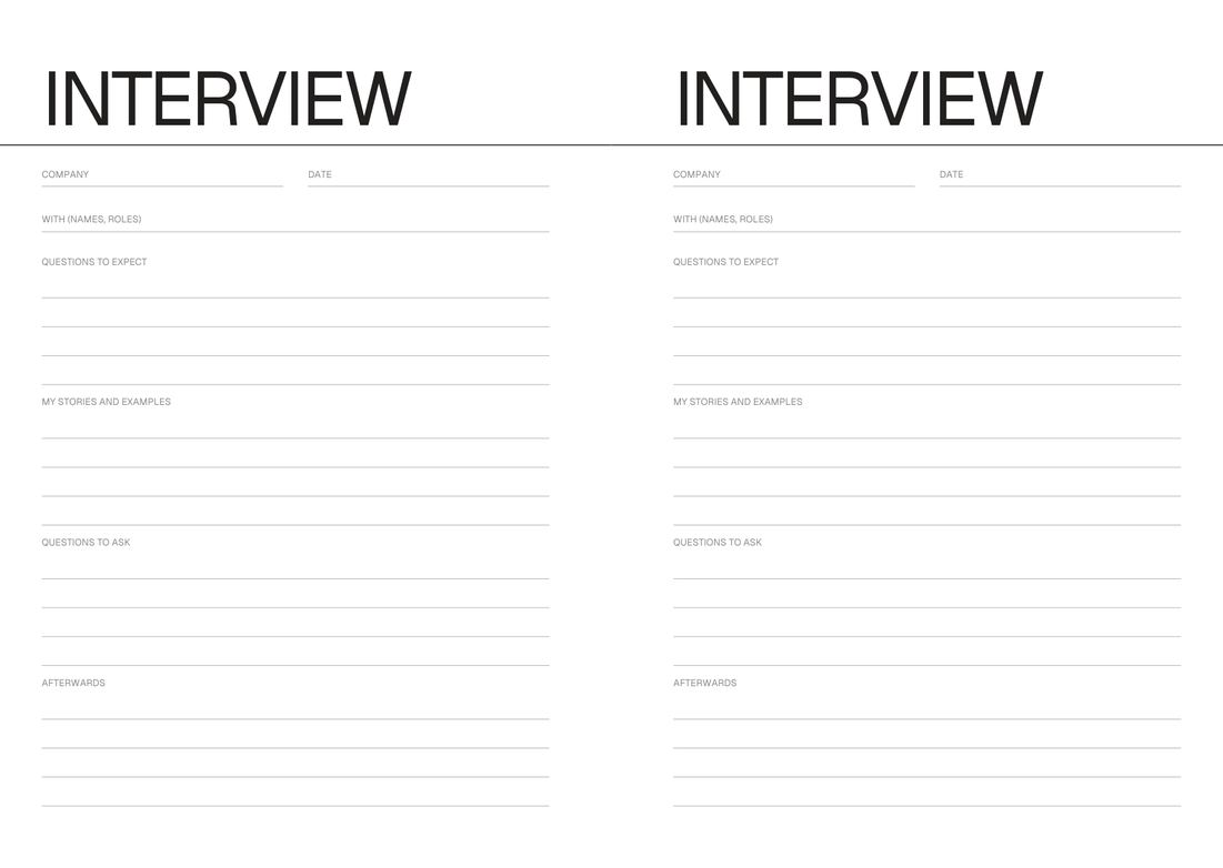 A page for one application in the Job Search Journal