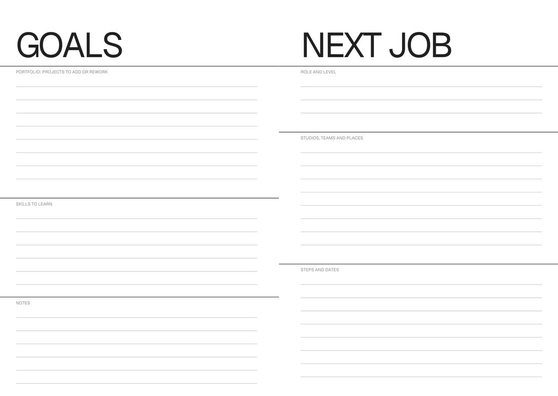 The goals pages in the Monthly Planner for Designers